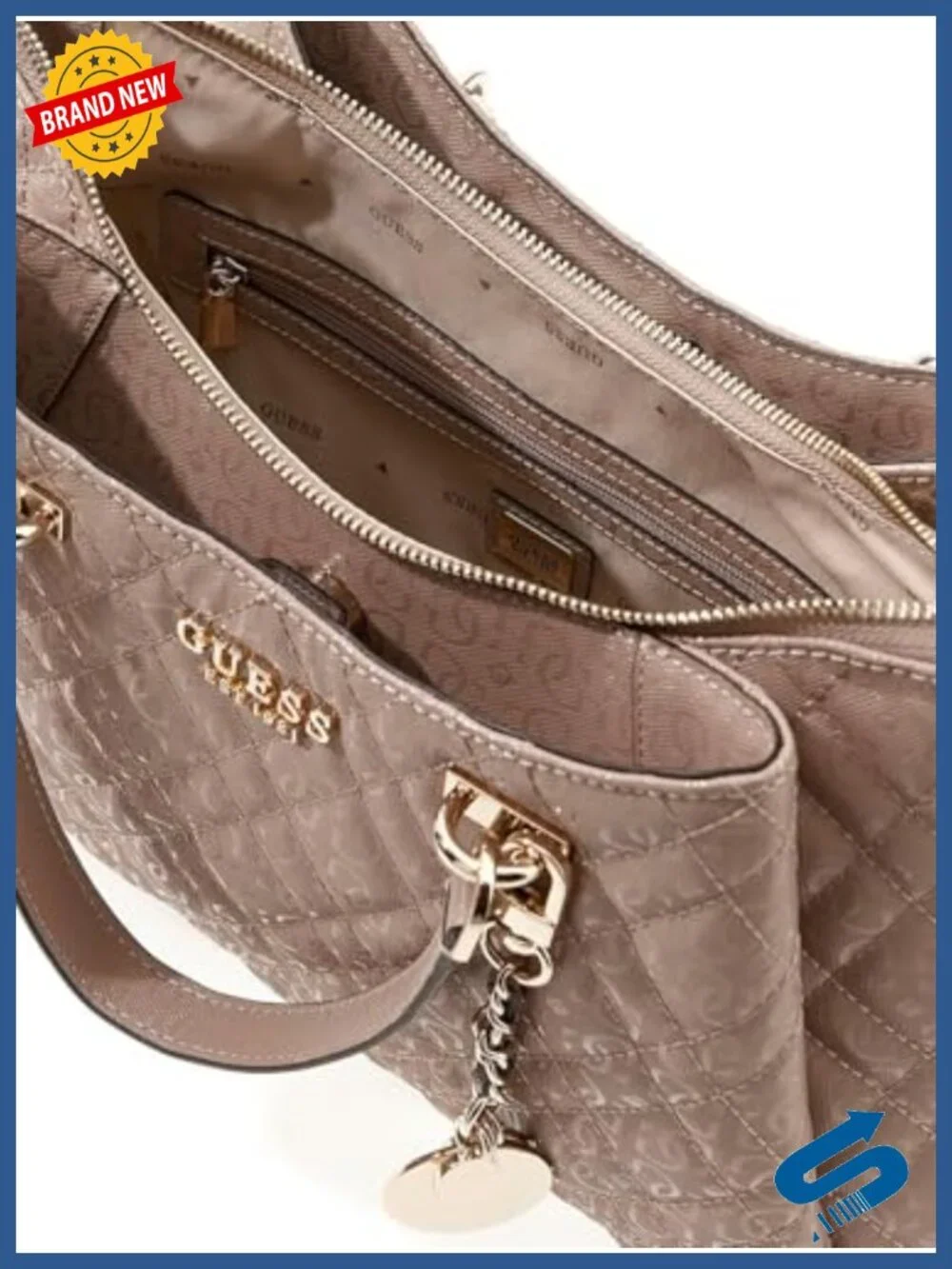 PU Satchel Shoulder Bag with Gold Hardware, Three Compartments, Top Handle and